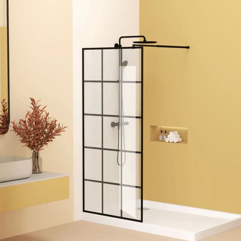 Framed Glass Shower Screen 34" Width x 72"Height with 1/4" 6mm Silk-printing Tempered Glass, Matte black aluminum and support bar, Shower door - Image 9