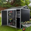 8x4ft Outdoor Resin Garden Shed with Floor and 2 Windows, Plastic Patio Outdoor Storage Shed with Lockable Door for Garden Tools, Bicycles, Trash Cans, Black  - Image 6