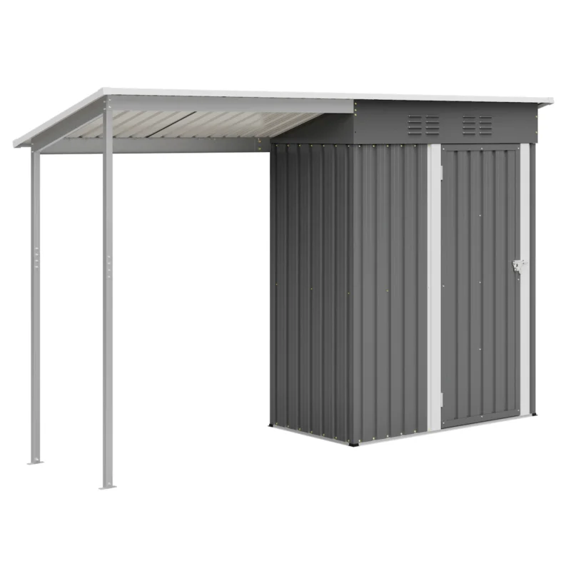 Durable 5x3FT Galvanized Steel Shed & Gazebo Combo, Easy Assembly Lean-To Storage with Open Pergola, All-Weather 2-in-1 Garden Shed for Tool Storage, Patio, Backyard  - Image 13