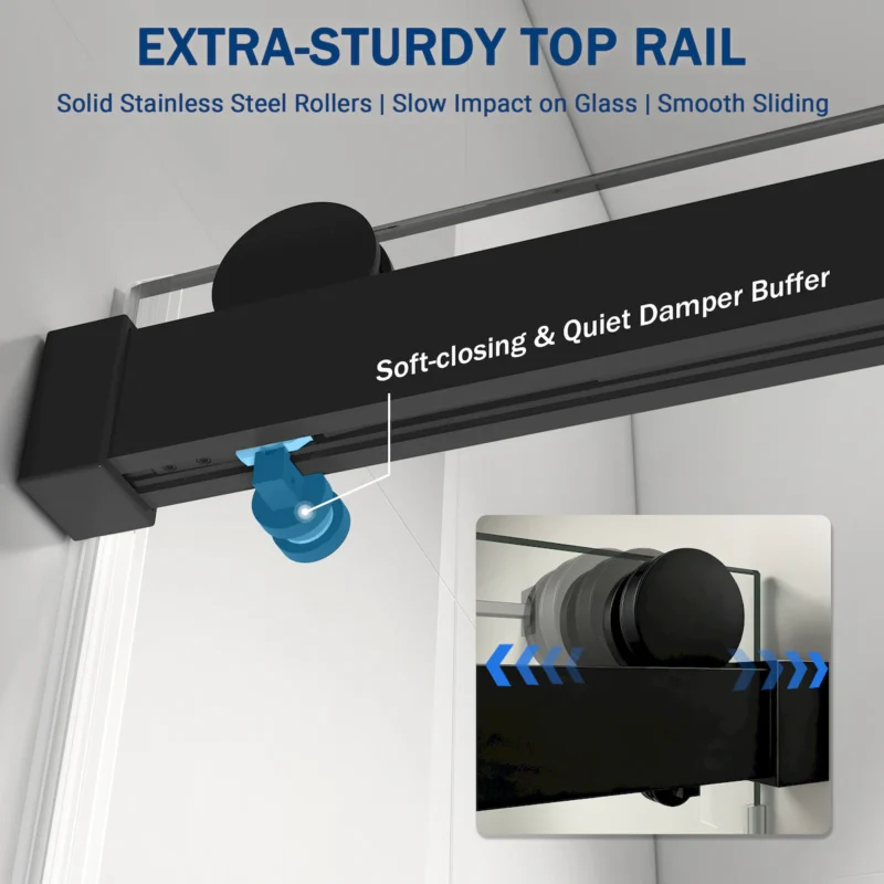 56" - 60" W x 76" H Frameless Soft-closing Single Sliding Shower Door, 3/8" (10mm) Tempered Glass with Easy-cleaning Nano-Coating, Matte Black 22D01-60MB - Image 6