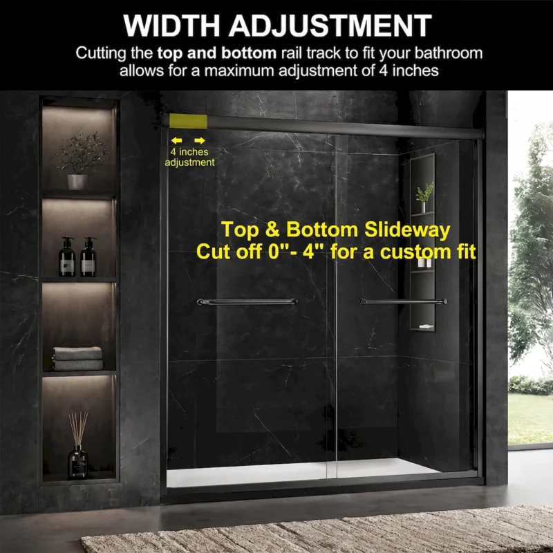 60'' W x 74'' H Door Sliding Frameless Shower Door with 6mm Tempered Glass LYM-02 Mat Black  - Image 3