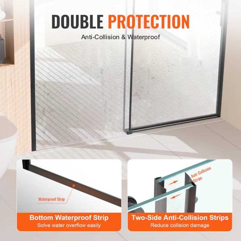 Frameless Shower Door 58-59 x 75 in Clear Tempered Glass 5/16 in Matte Black - Image 4