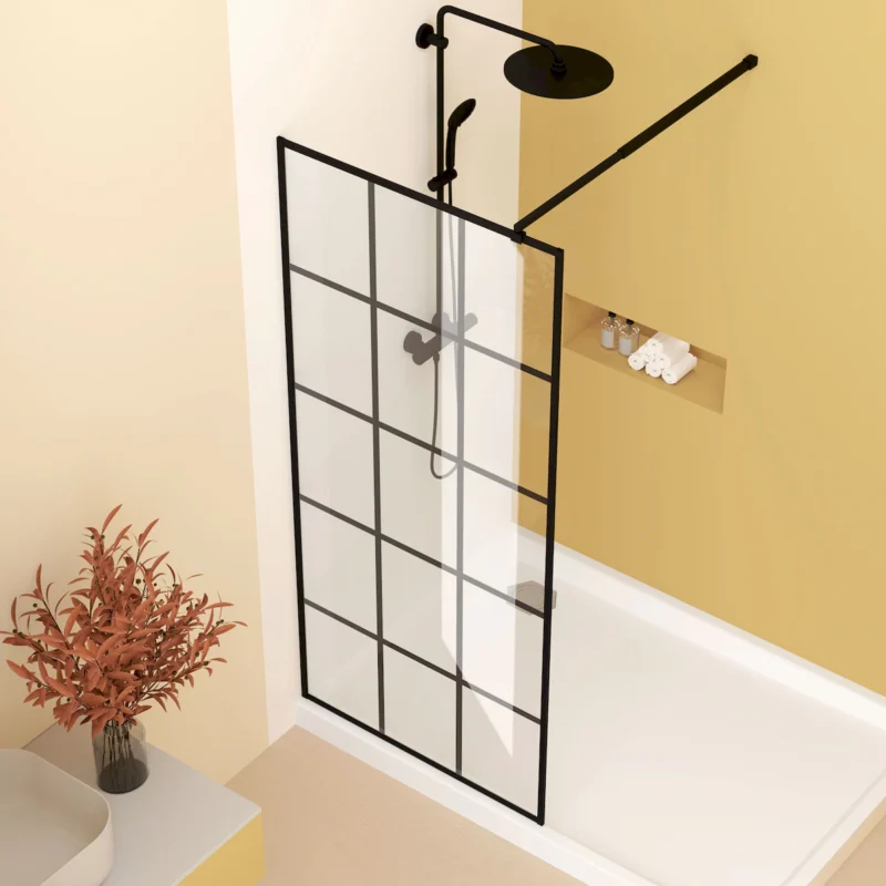 Framed Glass Shower Screen 34" Width x 72"Height with 1/4" 6mm Silk-printing Tempered Glass, Matte black aluminum and support bar, Shower door - Image 8