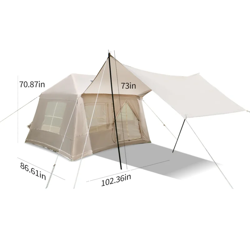 5.72m² Inflatable Camping Tent, Easy Setup 4 Season Windproof Glamping Tent with Mesh Windows & Pump, Outdoor Cotton Tent - Image 4