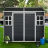 8x4ft Outdoor Resin Garden Shed with Floor and 2 Windows, Plastic Patio Outdoor Storage Shed with Lockable Door for Garden Tools, Bicycles, Trash Cans, Black  - Image 5