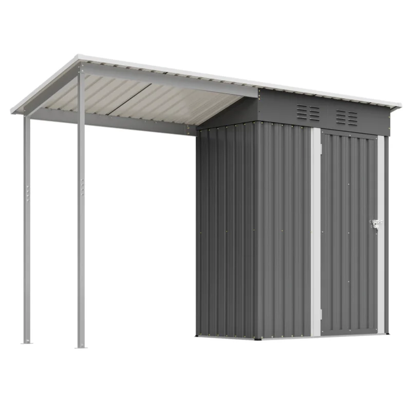 Durable 5x3FT Galvanized Steel Shed & Gazebo Combo, Easy Assembly Lean-To Storage with Open Pergola, All-Weather 2-in-1 Garden Shed for Tool Storage, Patio, Backyard  - Image 12