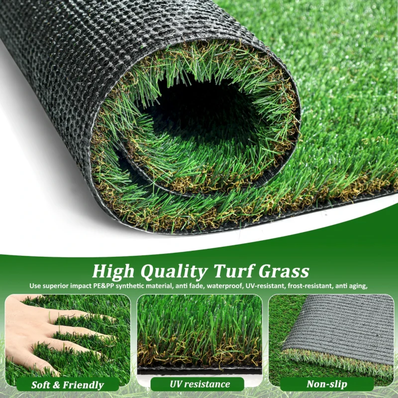 3FTX10FT Outdoor Artificial Grass Runner Rug, Thick Realistic Fake Grass Roll Decor Patio Balcony Garden Lawn, Dog Pets Turf Drain Mat, 1.38" Pile Height - Image 4