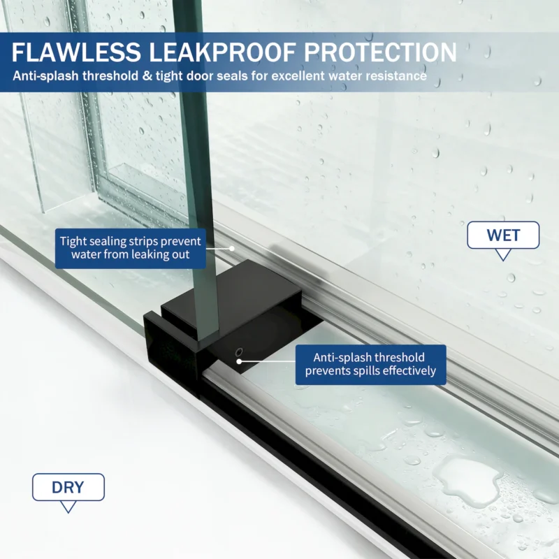 56" - 60" W x 76" H Frameless Soft-closing Single Sliding Shower Door, 3/8" (10mm) Tempered Glass with Easy-cleaning Nano-Coating, Matte Black 22D01-60MB - Image 5