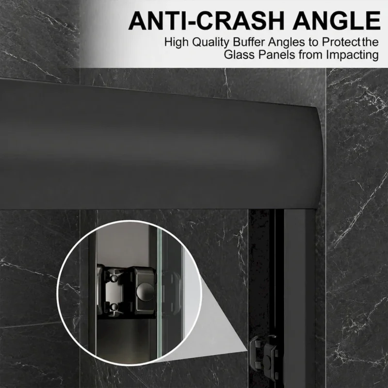 60'' W x 74'' H Door Sliding Frameless Shower Door with 6mm Tempered Glass LYM-02 Mat Black  - Image 2