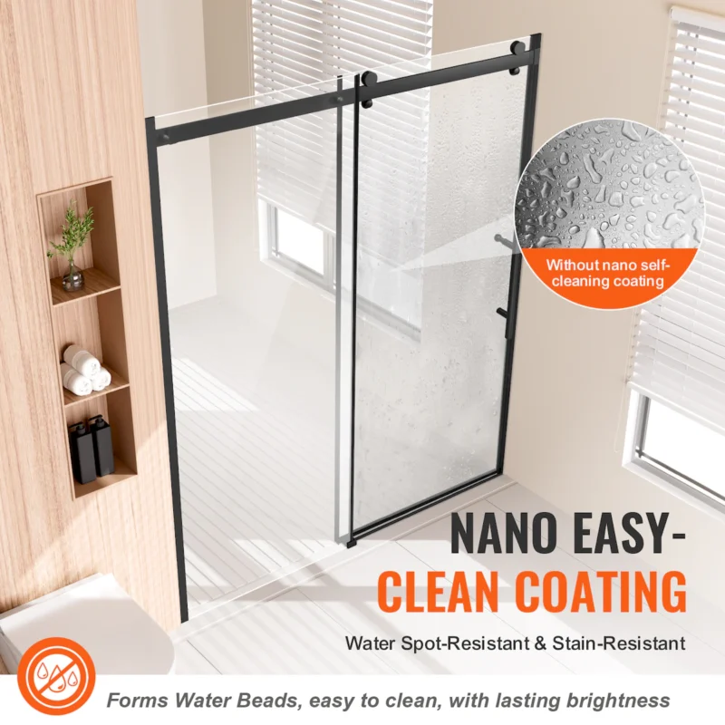 Frameless Shower Door 58-59 x 75 in Clear Tempered Glass 5/16 in Matte Black - Image 3