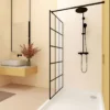Framed Glass Shower Screen 34" Width x 72"Height with 1/4" 6mm Silk-printing Tempered Glass, Matte black aluminum and support bar, Shower door - Image 7