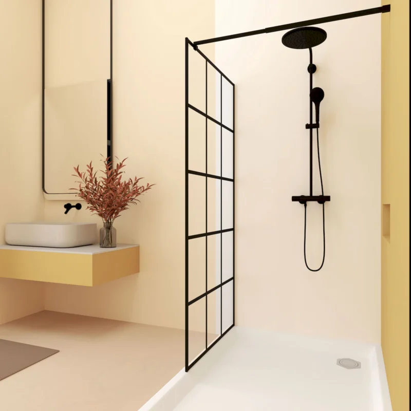 Framed Glass Shower Screen 34" Width x 72"Height with 1/4" 6mm Silk-printing Tempered Glass, Matte black aluminum and support bar, Shower door - Image 7