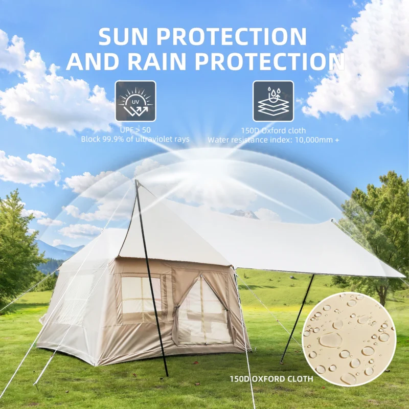 5.72m² Inflatable Camping Tent, Easy Setup 4 Season Windproof Glamping Tent with Mesh Windows & Pump, Outdoor Cotton Tent - Image 3