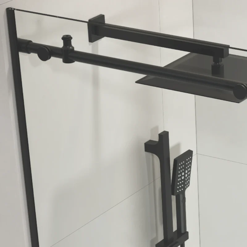 60" W x 76" H Sliding Frameless Shower Door in Matte Black with Clear Glass - Image 2