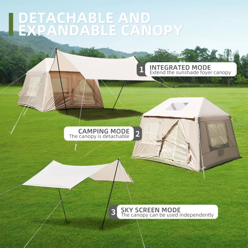 5.72m² Inflatable Camping Tent, Easy Setup 4 Season Windproof Glamping Tent with Mesh Windows & Pump, Outdoor Cotton Tent - Image 2