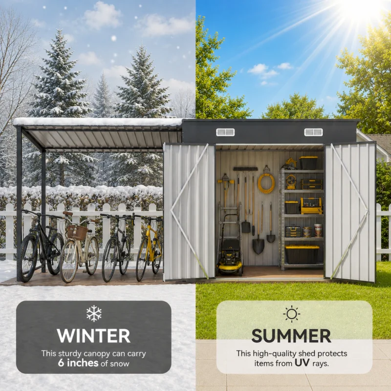 12x4 FT Metal Lean-To Shed with Pergola, 6x4 FT Outdoor Storage Shed & Hardtop Gazebo Combo, 2-in-1 Garden Tool Shed with Open Side for Patio, Backyard, Deck  - Image 2