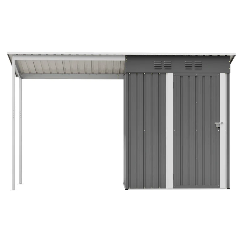 Durable 5x3FT Galvanized Steel Shed & Gazebo Combo, Easy Assembly Lean-To Storage with Open Pergola, All-Weather 2-in-1 Garden Shed for Tool Storage, Patio, Backyard  - Image 11