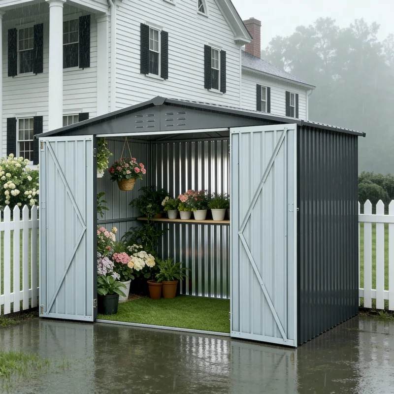 Metal Storage Shed with Double Doors, Heavy-Duty Galvanized Steel Outdoor Garden Shed for Tools, Lawn Equipment, and Yard Storage (72.8"Hx68.9"Dx87.8"W)  - Image 8