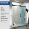 56" - 60" W x 76" H Frameless Soft-closing Single Sliding Shower Door, 3/8" (10mm) Tempered Glass with Easy-cleaning Nano-Coating, Matte Black 22D01-60MB - Image 3