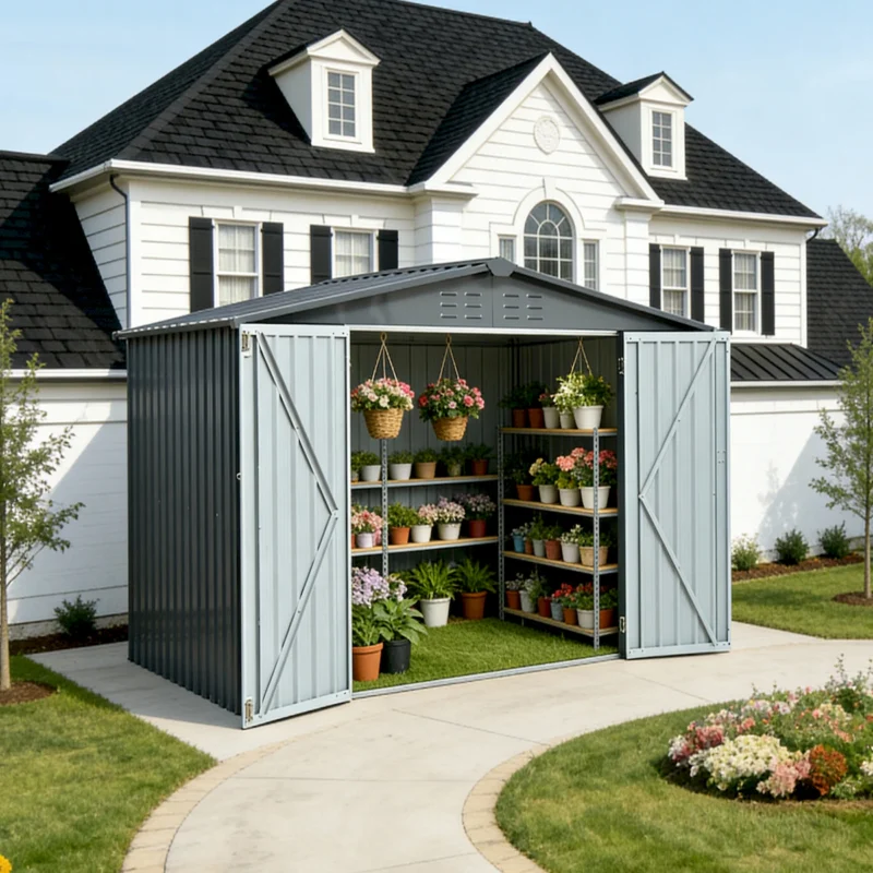 Metal Storage Shed with Double Doors, Heavy-Duty Galvanized Steel Outdoor Garden Shed for Tools, Lawn Equipment, and Yard Storage (72.8"Hx68.9"Dx87.8"W)  - Image 7