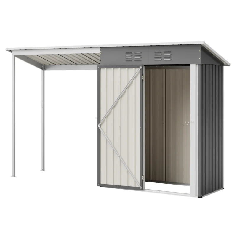 Durable 5x3FT Galvanized Steel Shed & Gazebo Combo, Easy Assembly Lean-To Storage with Open Pergola, All-Weather 2-in-1 Garden Shed for Tool Storage, Patio, Backyard  - Image 10