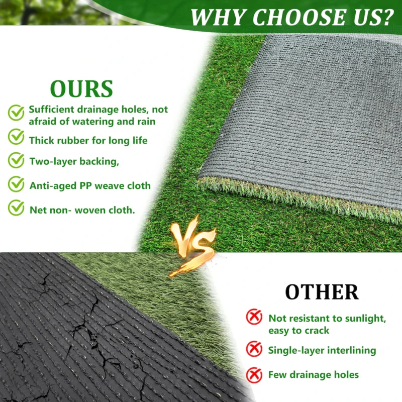 3FTX10FT Outdoor Artificial Grass Runner Rug, Thick Realistic Fake Grass Roll Decor Patio Balcony Garden Lawn, Dog Pets Turf Drain Mat, 1.38" Pile Height - Image 2