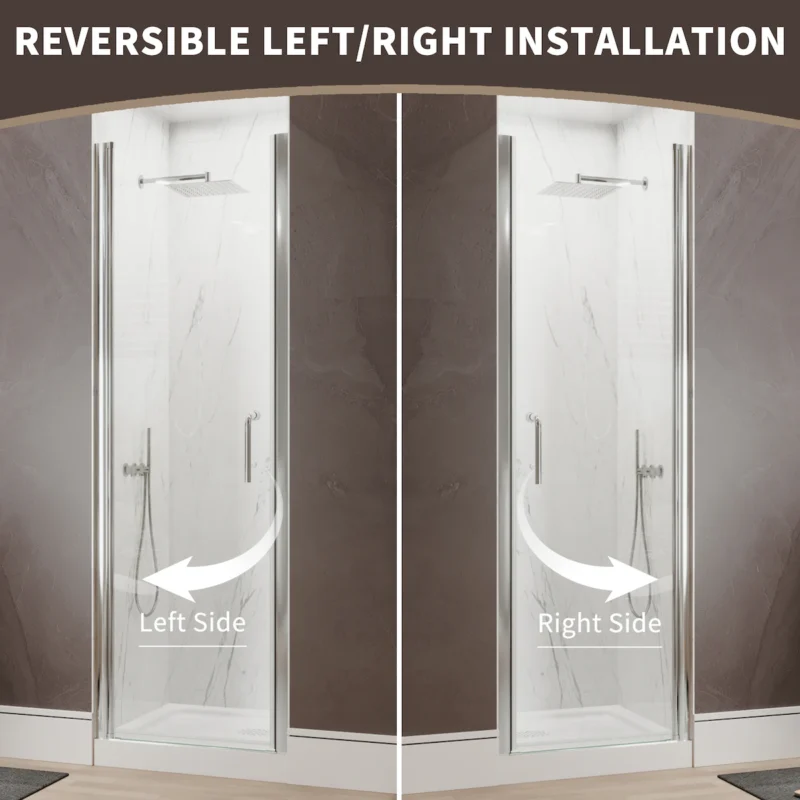 34 In. to 36In. x 72 In Semi-Frameless Pivot Shower Door in Chrome With Clear Glass - Image 3
