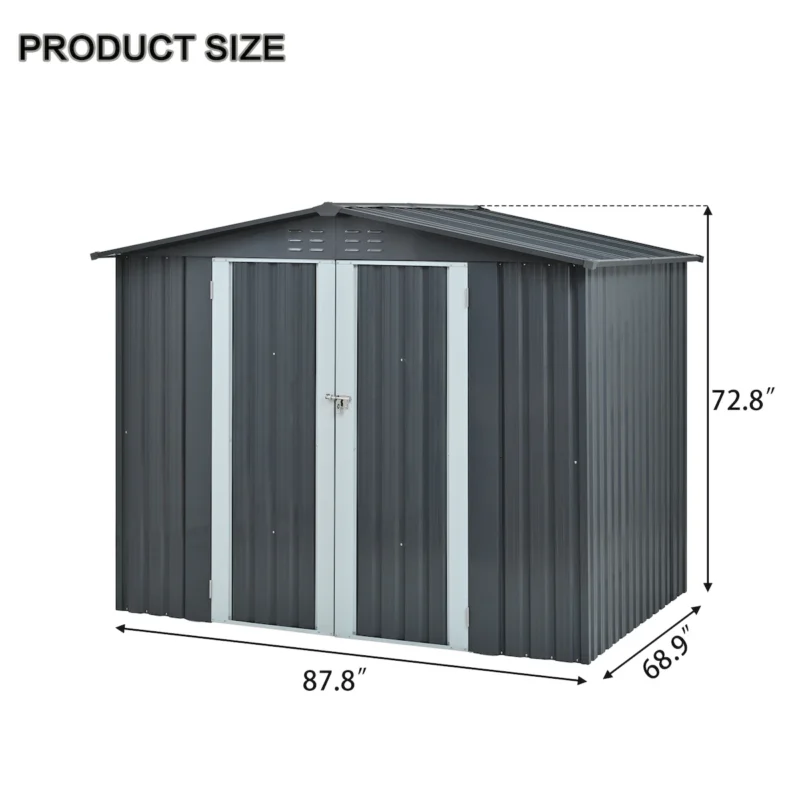 Metal Storage Shed with Double Doors, Heavy-Duty Galvanized Steel Outdoor Garden Shed for Tools, Lawn Equipment, and Yard Storage (72.8"Hx68.9"Dx87.8"W)  - Image 6