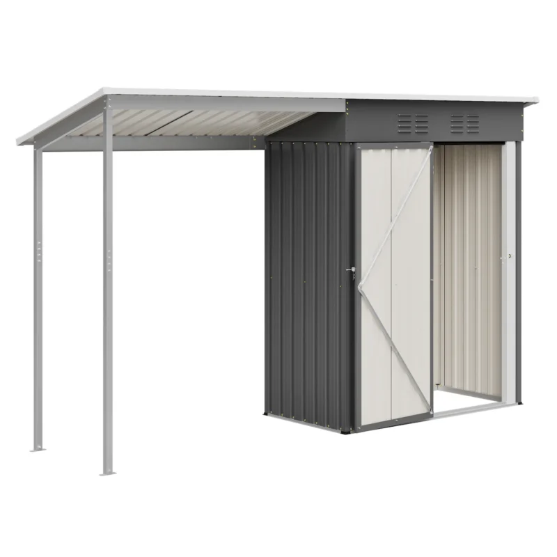 Durable 5x3FT Galvanized Steel Shed & Gazebo Combo, Easy Assembly Lean-To Storage with Open Pergola, All-Weather 2-in-1 Garden Shed for Tool Storage, Patio, Backyard  - Image 9