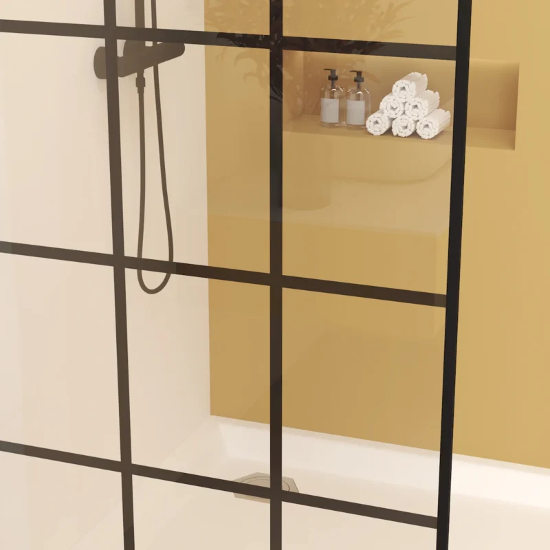 Framed Glass Shower Screen 34" Width x 72"Height with 1/4" 6mm Silk-printing Tempered Glass, Matte black aluminum and support bar, Shower door - Image 3