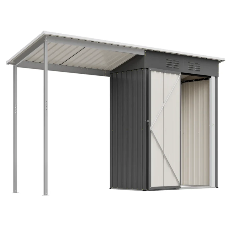 Durable 5x3FT Galvanized Steel Shed & Gazebo Combo, Easy Assembly Lean-To Storage with Open Pergola, All-Weather 2-in-1 Garden Shed for Tool Storage, Patio, Backyard  - Image 8