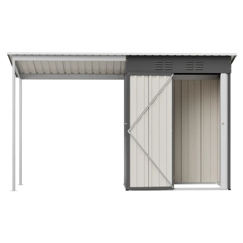 Durable 5x3FT Galvanized Steel Shed & Gazebo Combo, Easy Assembly Lean-To Storage with Open Pergola, All-Weather 2-in-1 Garden Shed for Tool Storage, Patio, Backyard  - Image 7