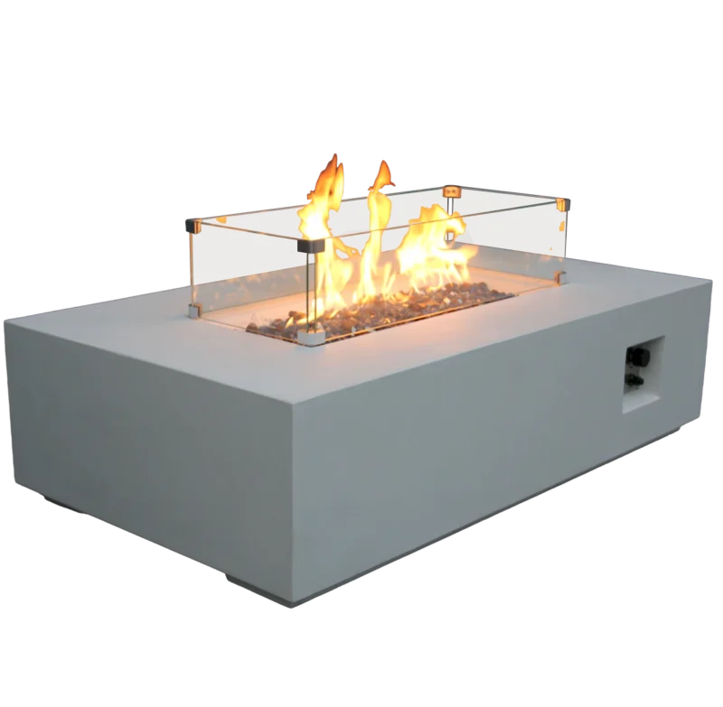 52 Inch Outdoor Concrete Propane gas rectangle Fire Pit table in Antique white color - Image 8