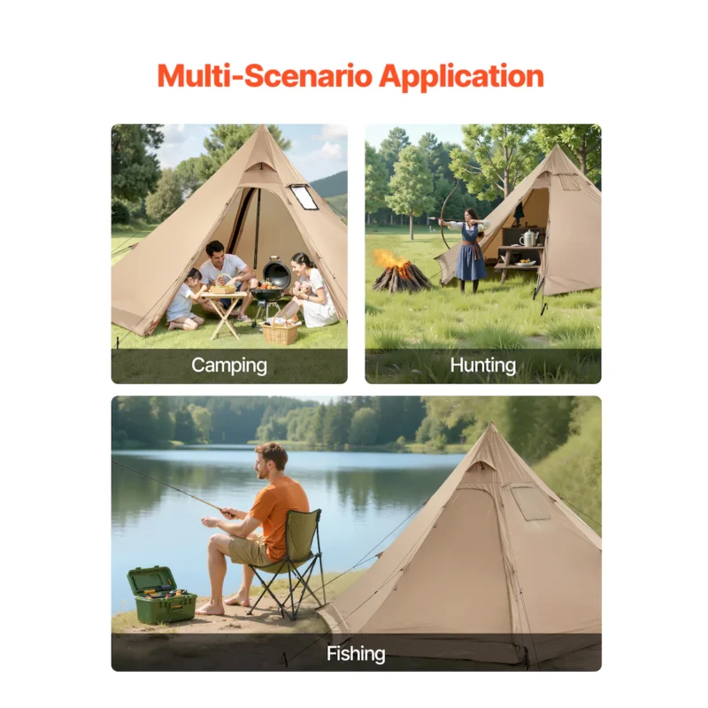 Hot Tent for 4 Persons, Portable Winter Tipi Tent with Stove Jack, Waterproof Canvas Camping Tents, Lightweight 4 Season Shelter Tents for Hiking Fishing Backpacking, M Size - Image 9