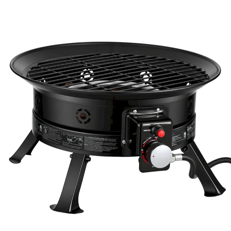 Propane Fire Pit 19-Inch, 53,000 BTU Portable Gas Fire Pit, with Grill Grate & Lava Rocks, Adjustable Flame, Folding Legs,Smokeless Outdoor Firebowl for Camping, Patio, Backyard, Deck, RV, Black - Image 9