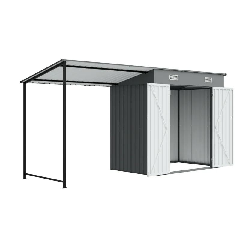 12x4 FT Metal Lean-To Shed with Pergola, 6x4 FT Outdoor Storage Shed & Hardtop Gazebo Combo, 2-in-1 Garden Tool Shed with Open Side for Patio, Backyard, Deck  - Image 14