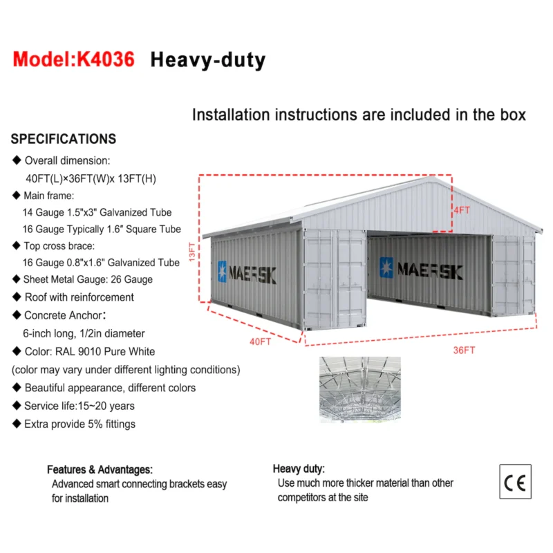 40FT x 36FT Container Roof Kit – Heavy-Duty Steel Shelter (No Containers) - The customer must have unloading capabilities, such as a forklift or crane - Image 12