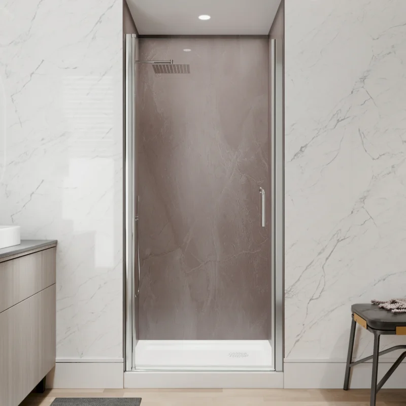 34 In. to 36In. x 72 In Semi-Frameless Pivot Shower Door in Chrome With Clear Glass - Image 16