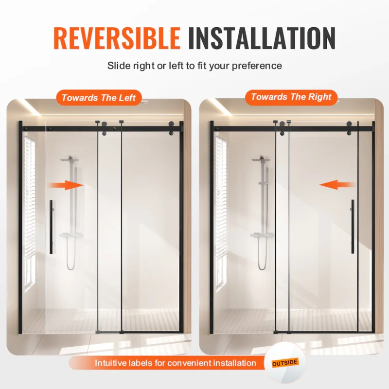 Frameless Shower Door 58-59 x 75 in Clear Tempered Glass 5/16 in Matte Black - Image 13