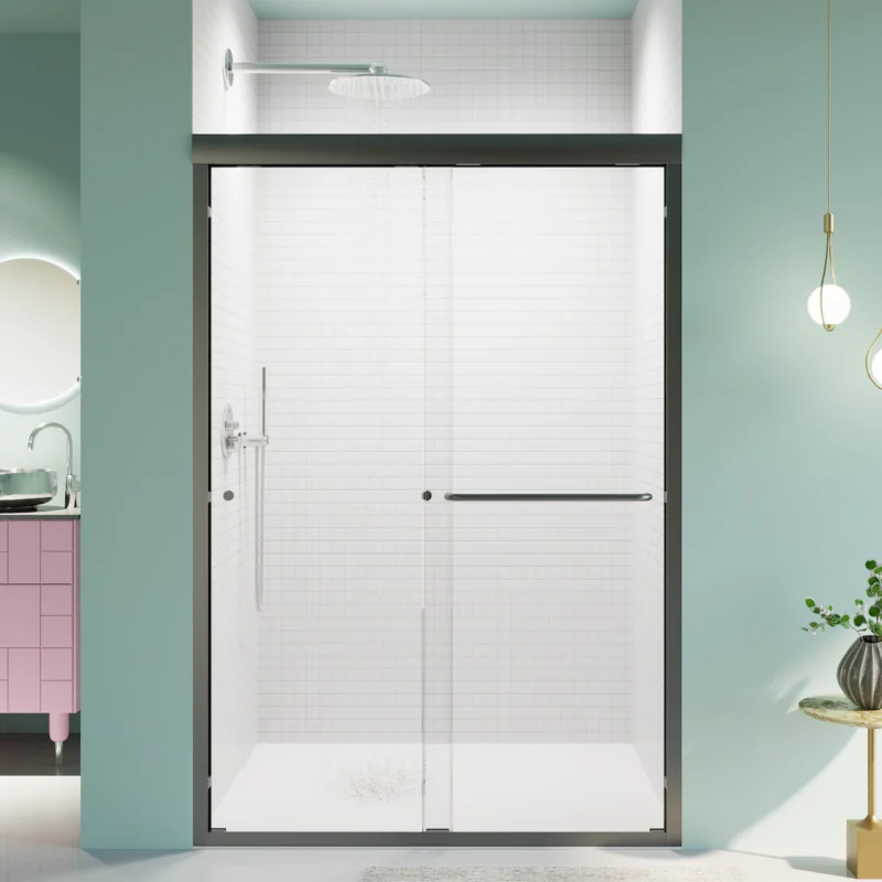 44"-48"W*72" H Semi-Frameless Double Sliding Shower Door, Bypass Shower Door, 1/4" (6mm) Thick SGCC Tempered Glass Door, Matte Black - Image 8