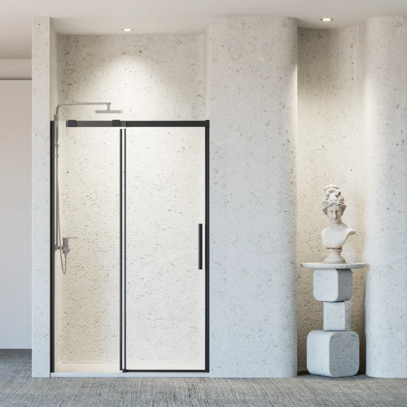 46-48" W * 76" H Frameless Single Sliding Shower Door, Bathroom Sliding Shower Door, 5/16" (8mm) Thick SGCC Tempered Glass Door, Matte Black - Image 10