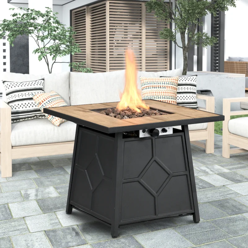 Fire Pit Table, 28-inch Square 40,000 BTU Auto-Ignition Propane Gas Firepit with Waterproof Cover - Image 6