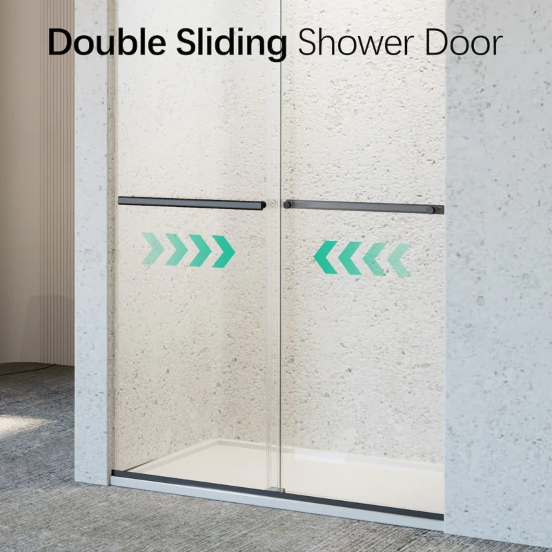46-48" W * 76" H Frameless Double Sliding Soft-Close Shower Door, Bathroom Sliding Shower Door, 5/16" (8mm) Thick SGCC Tempered Glass Door, Matte Black - Image 10