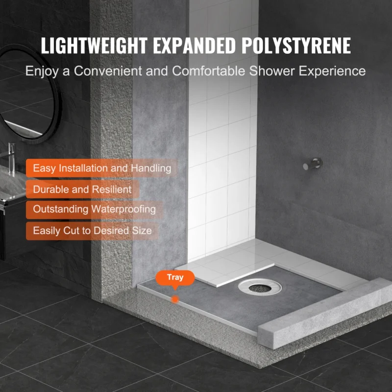 Shower Curb Kit, 36"x36" Shower Pan Kit with 6.3" Central Drain, Lightweight EPS Shower Installation Kits with 2 Waterproof Cloths, Shower Pan Slope Sticks Fit for Bathroom - Image 8