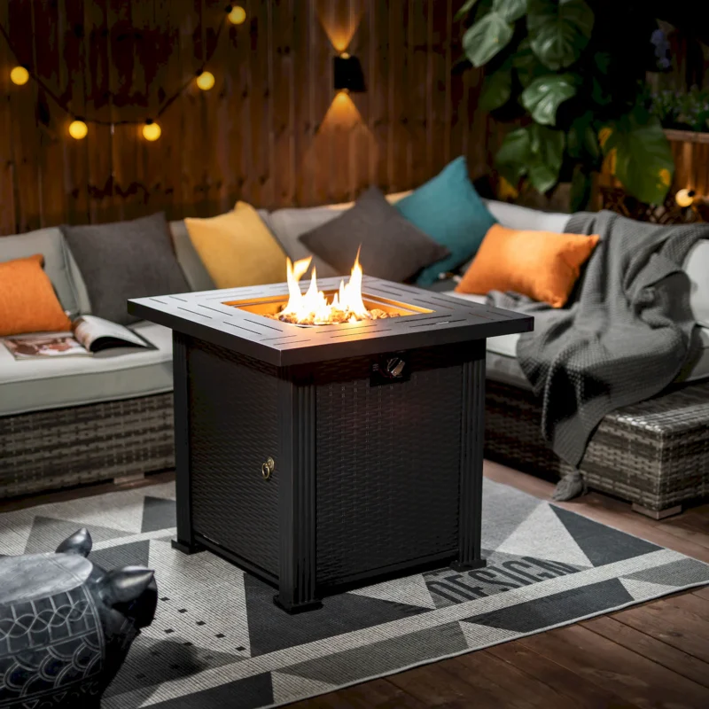 28" Propane Gas Fire Pit Table, 50000 BTU Square Steel Fire Pit for Outside Patio Deck Garden Backyard-Black - Image 12