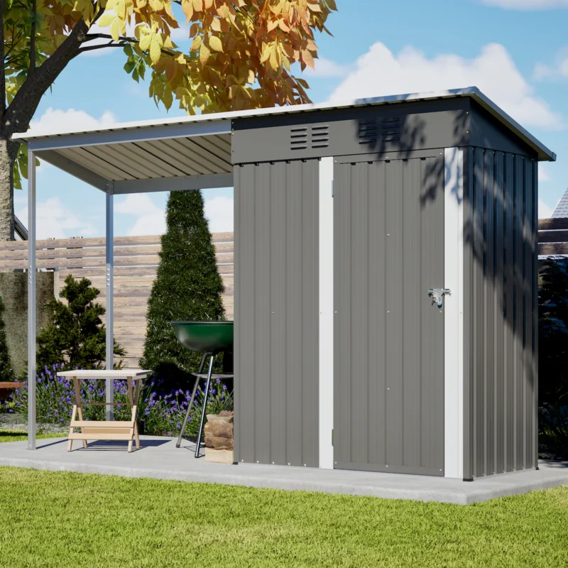 Durable 5x3FT Galvanized Steel Shed & Gazebo Combo, Easy Assembly Lean-To Storage with Open Pergola, All-Weather 2-in-1 Garden Shed for Tool Storage, Patio, Backyard  - Image 5