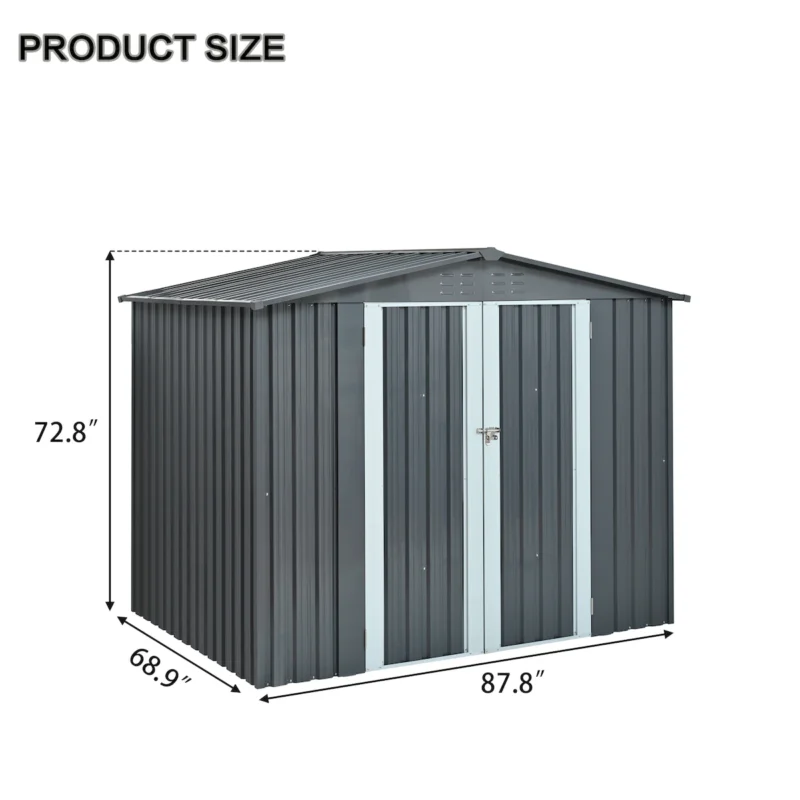 Metal Storage Shed with Double Doors, Heavy-Duty Galvanized Steel Outdoor Garden Shed for Tools, Lawn Equipment, and Yard Storage (72.8"Hx68.9"Dx87.8"W)  - Image 2