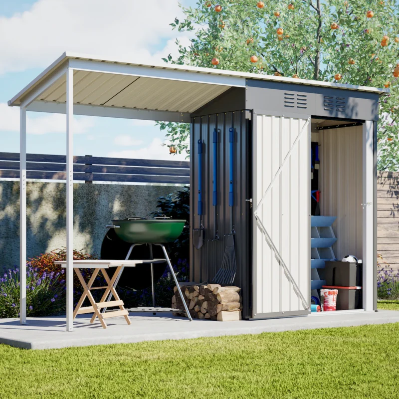 Durable 5x3FT Galvanized Steel Shed & Gazebo Combo, Easy Assembly Lean-To Storage with Open Pergola, All-Weather 2-in-1 Garden Shed for Tool Storage, Patio, Backyard  - Image 2