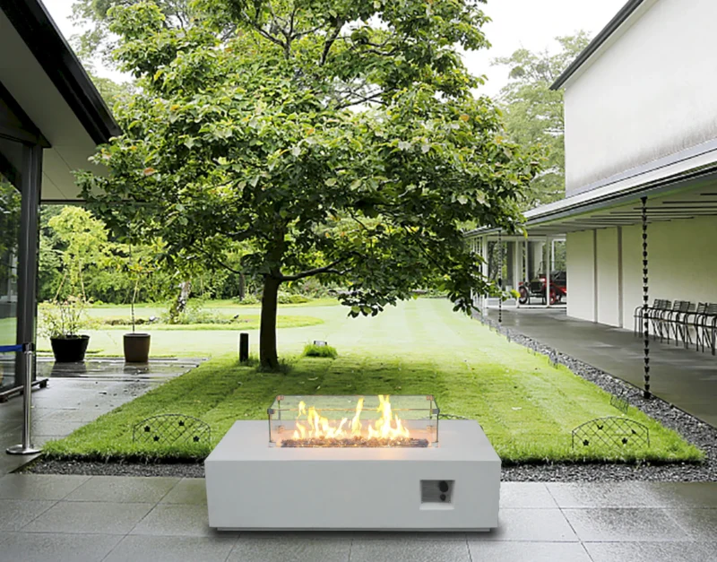 52 Inch Outdoor Concrete Propane gas rectangle Fire Pit table in Antique white color - Image 7