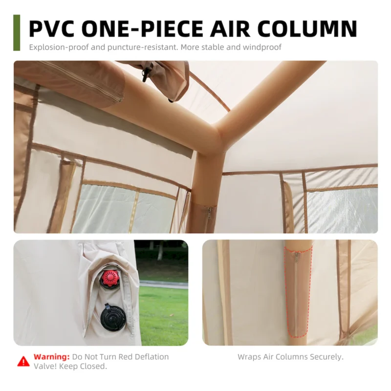 5.72m² Inflatable Camping Tent, Easy Setup 4 Season Windproof Glamping Tent with Mesh Windows & Pump, Outdoor Cotton Tent - Image 13